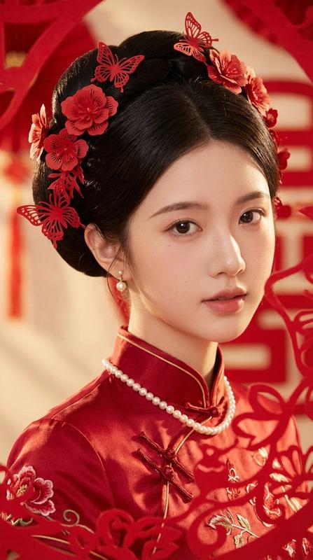 Traditional Chinese Bridal Paper-Cut Portrait