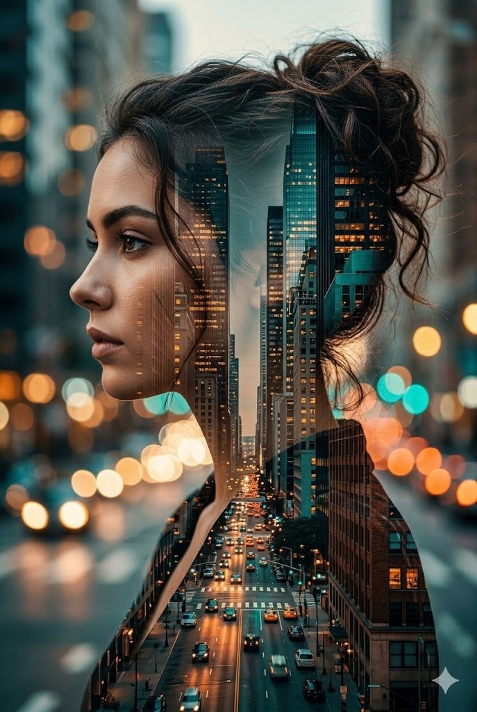 Hollywood Actress City Double Exposure