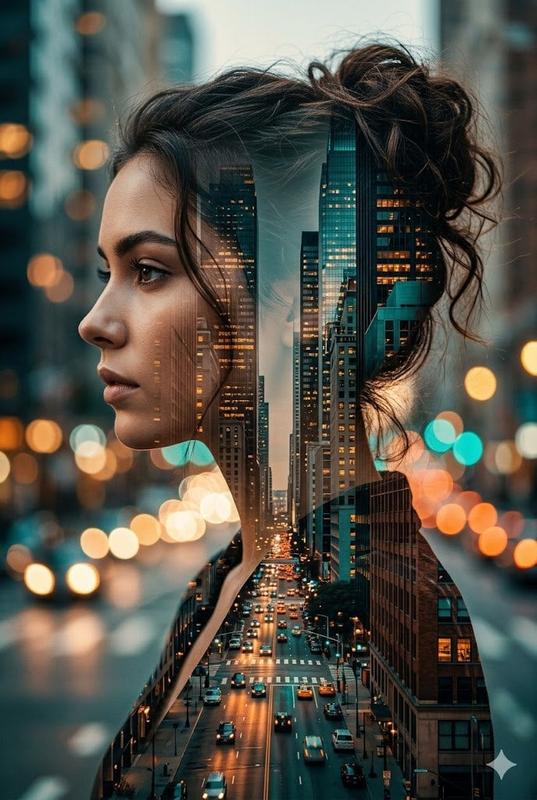 Hollywood Actress City Double Exposure