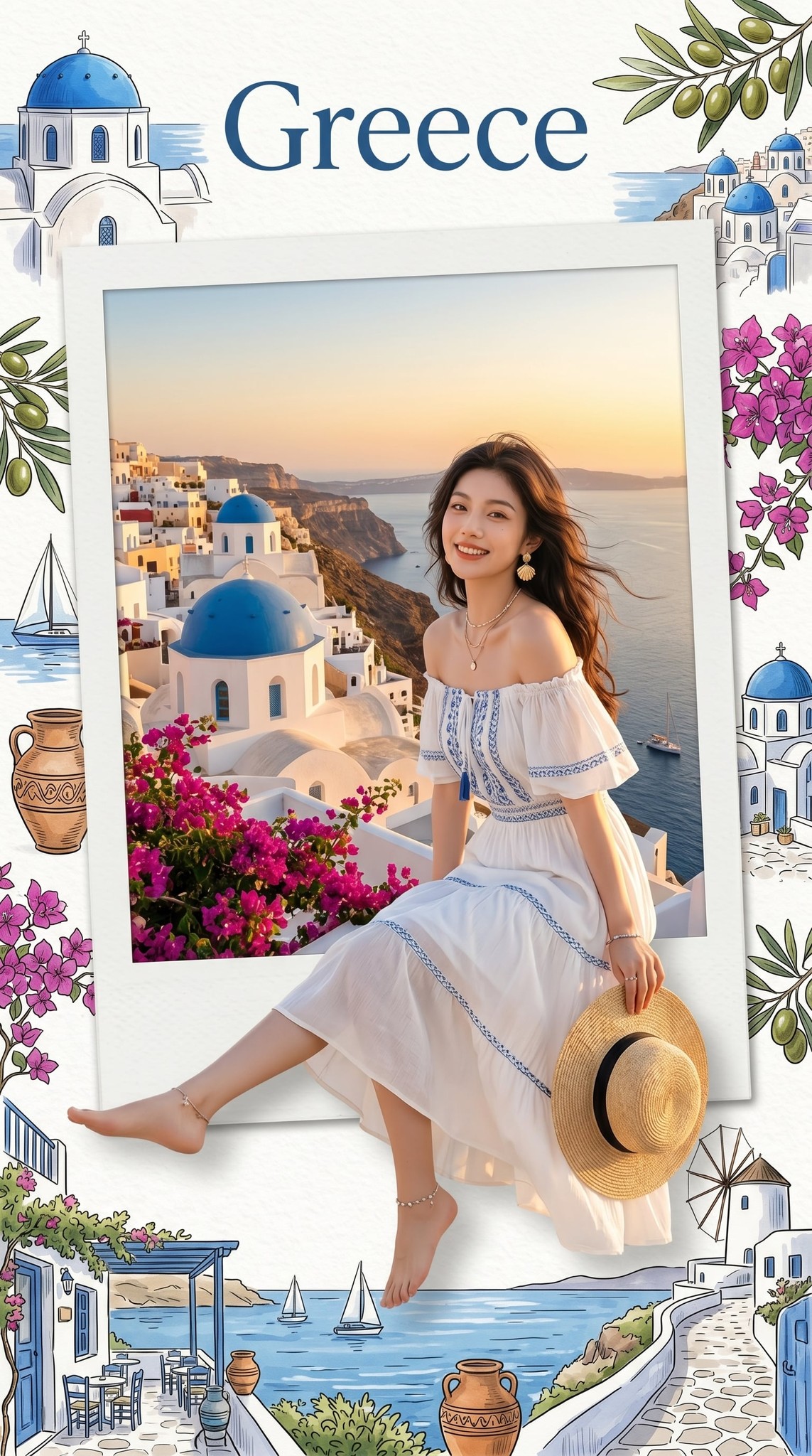 Greek Island Dimensional Travel Postcard