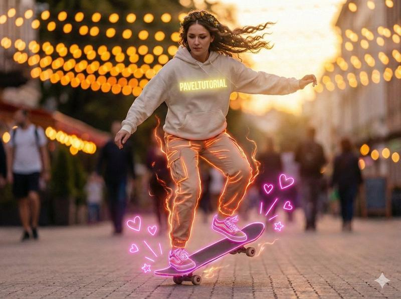 Neon Skateboard Dusk Street Portrait