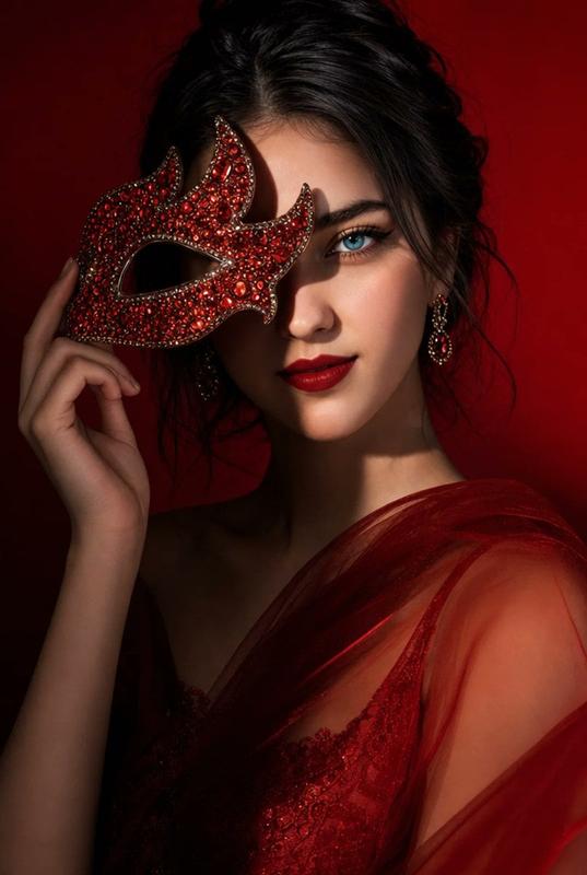 Red Rhinestone Mask Beauty Portrait