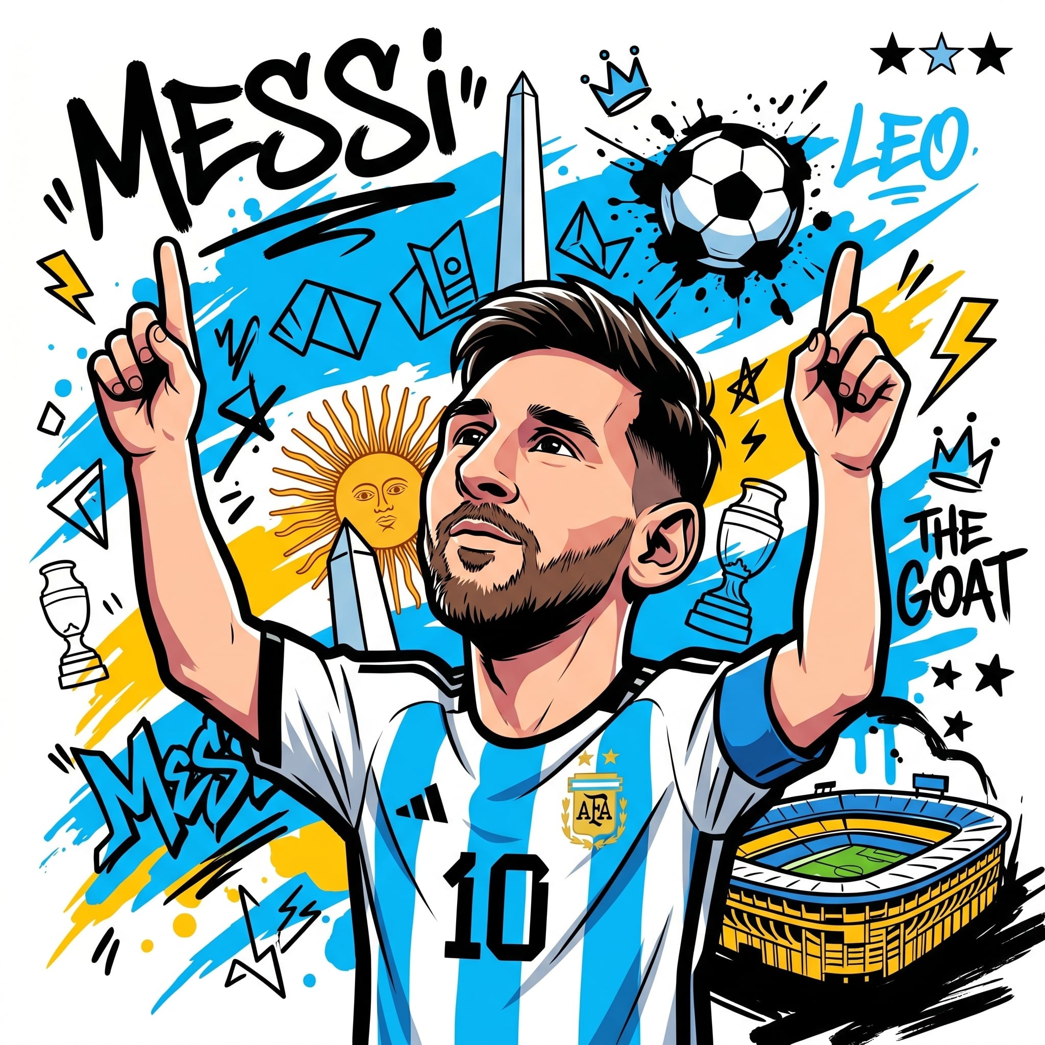 Messi Graffiti Chibi Celebration Illustration