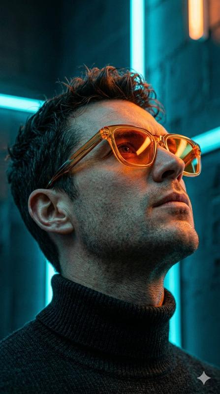 Neon Low-Angle Male Profile Portrait