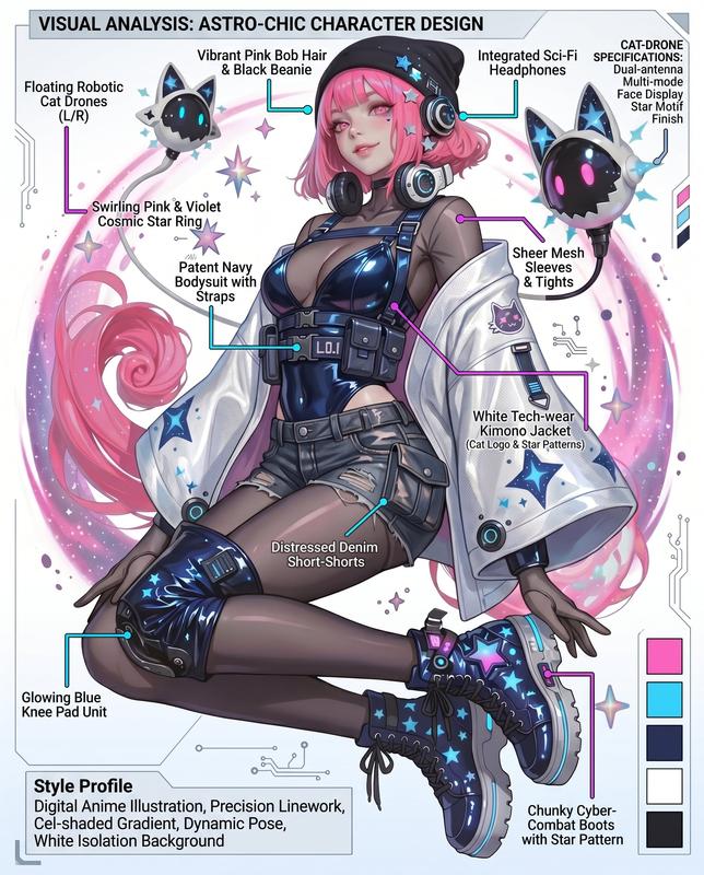 Pink-Haired Techwear Girl and Cat Drones