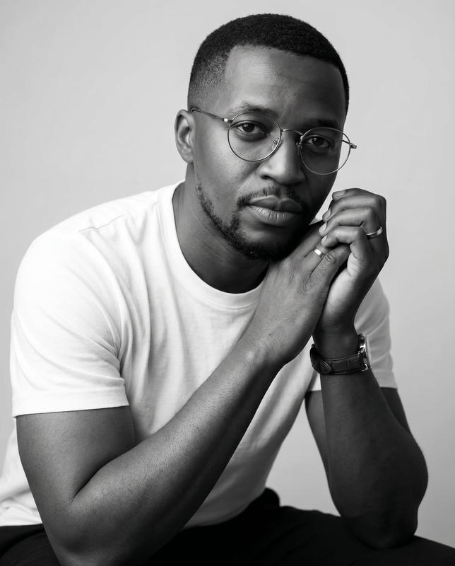 Black and White Thoughtful Studio Portrait