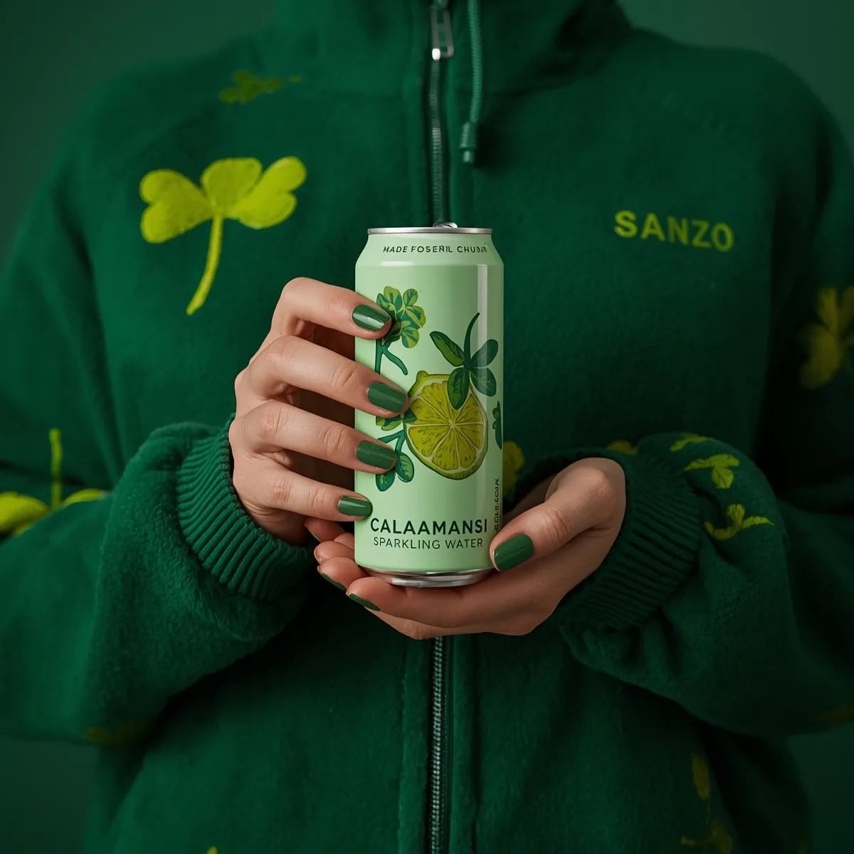 Green Sparkling Water Handheld Product Shot