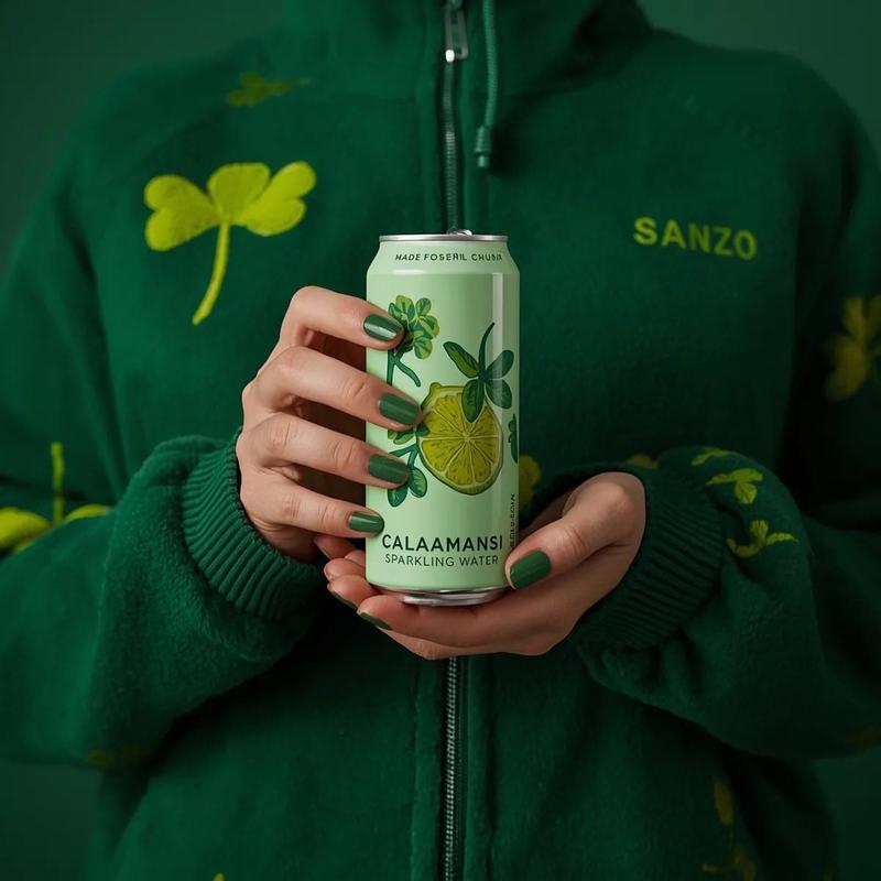 Green Sparkling Water Handheld Product Shot