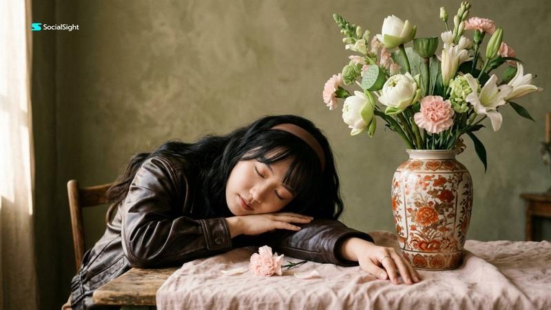 Still-Life Fashion Portrait with Lotus Vase
