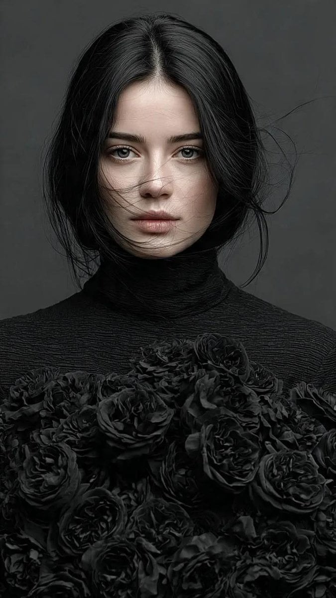 Gothic Black Rose High-Fashion Portrait