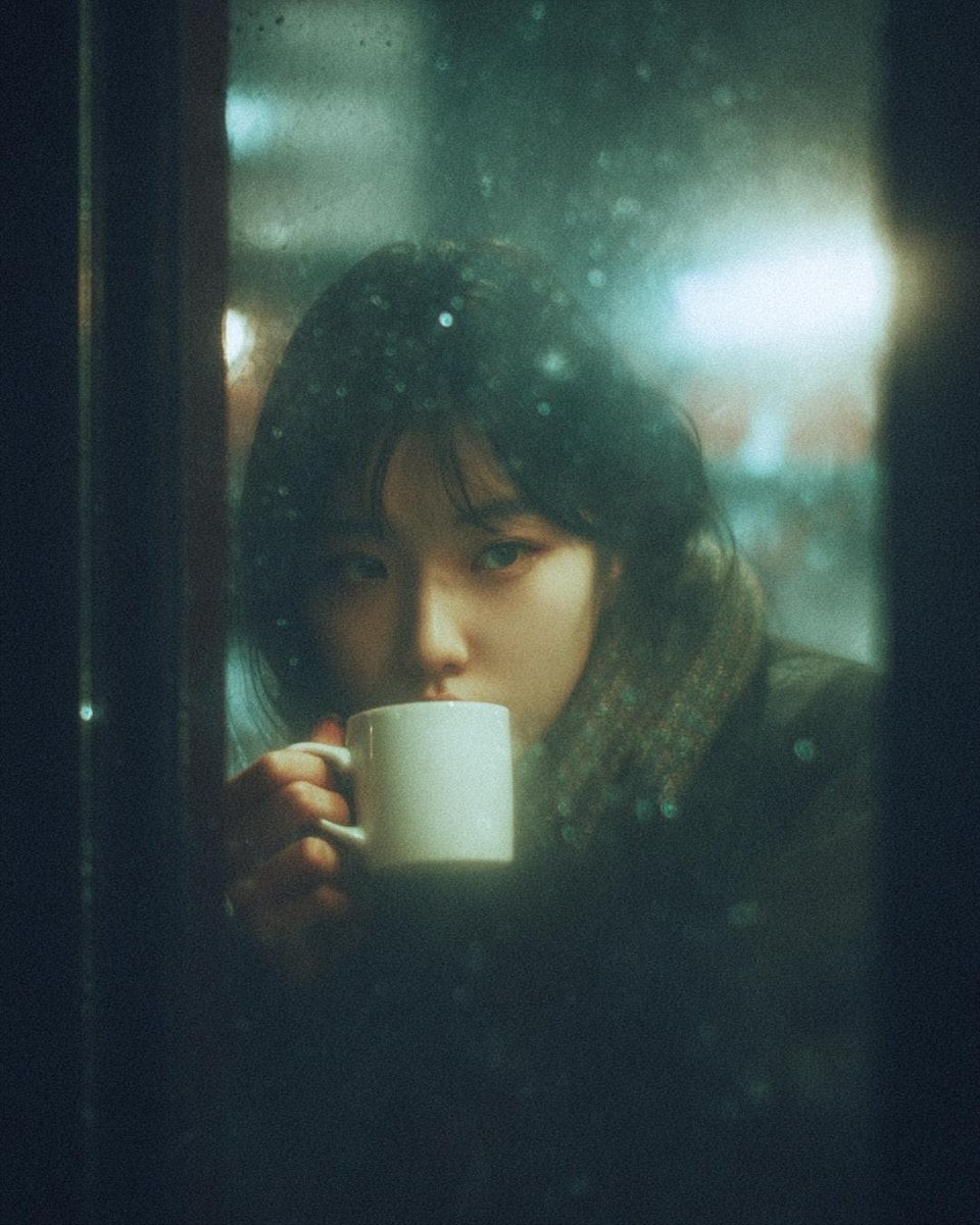 Rainy Window Night Café