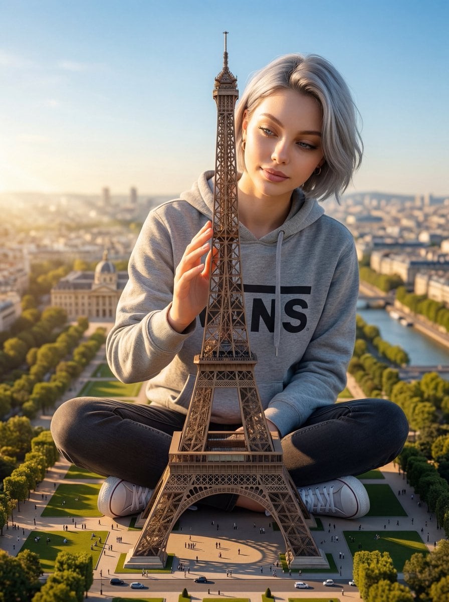 Titan Woman Touching the Eiffel Tower