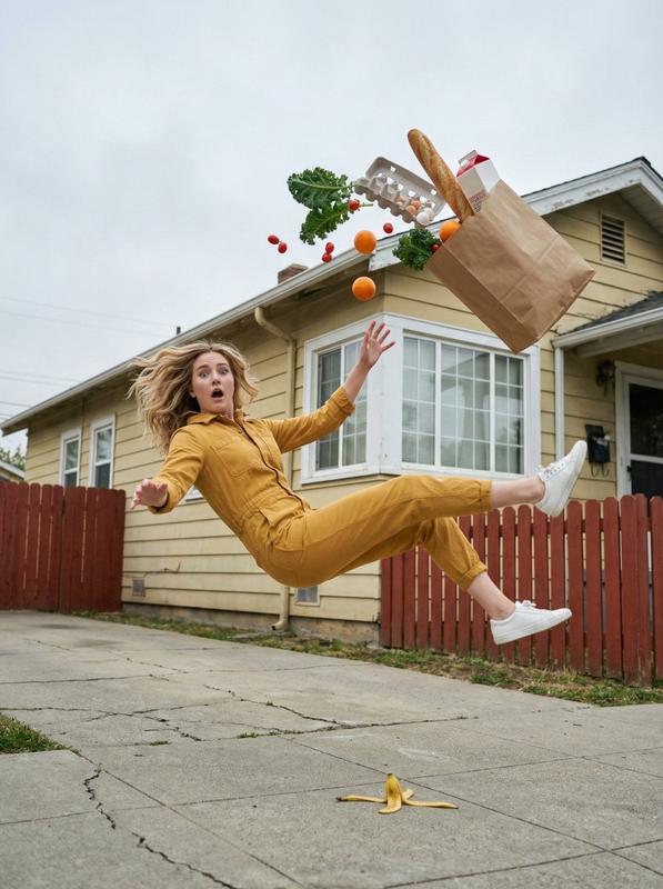 Frozen Grocery Fall on Banana Peel