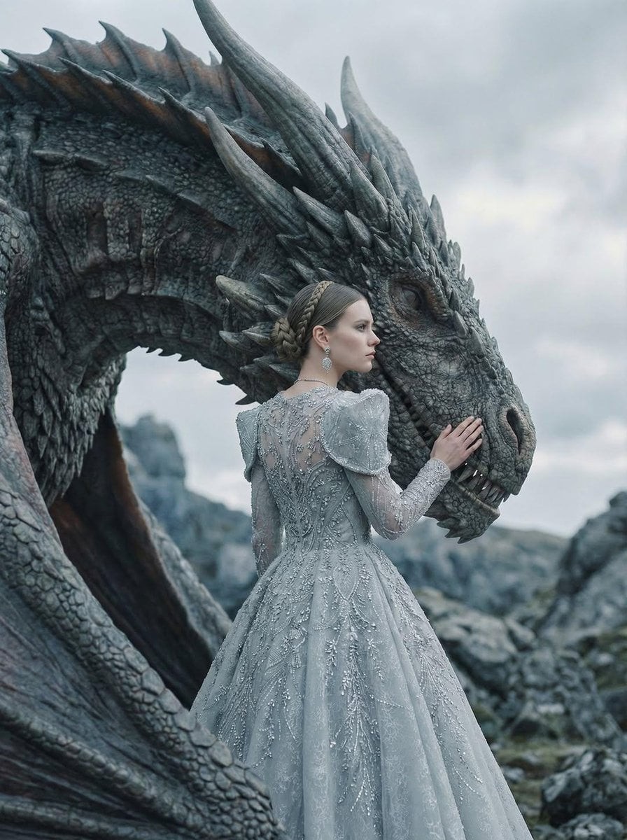 Ice-Gray Couture with Dragon