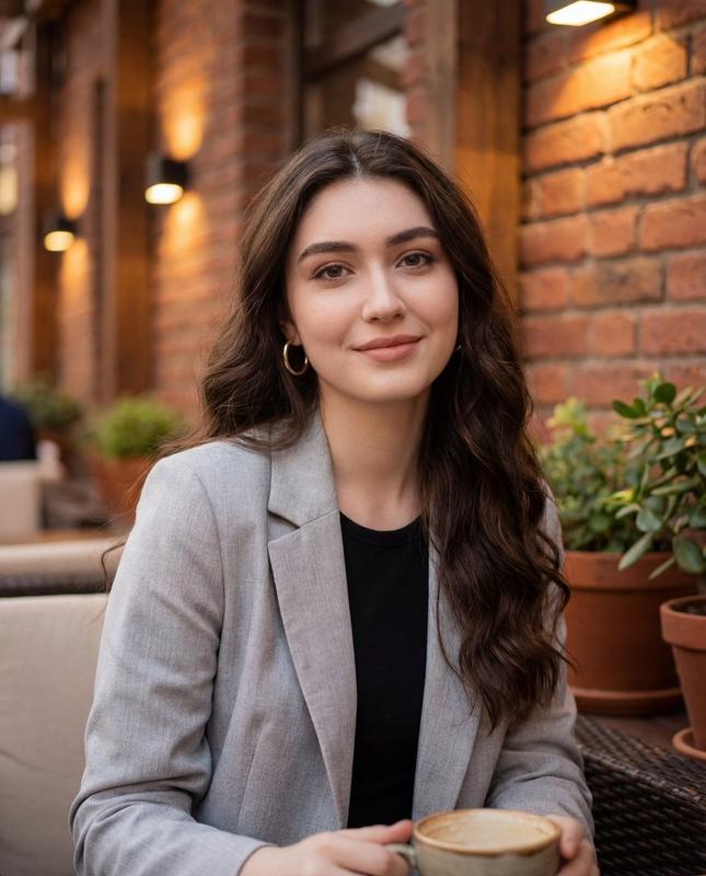 Warm Courtyard Cafe Lifestyle Portrait