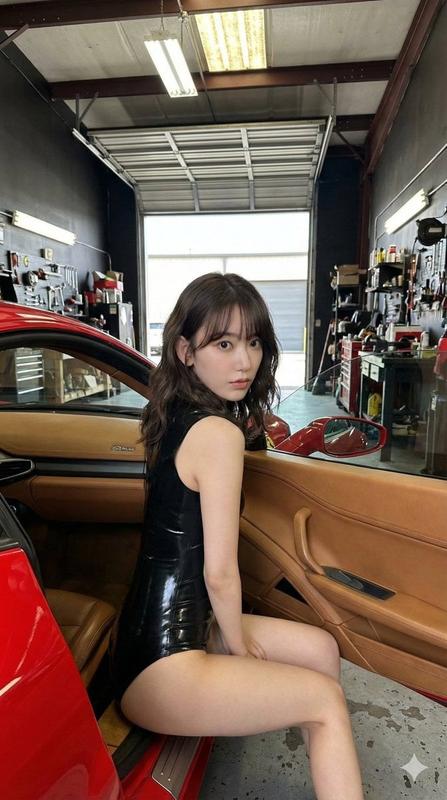 Garage Portrait on a Red Sports Car Sill