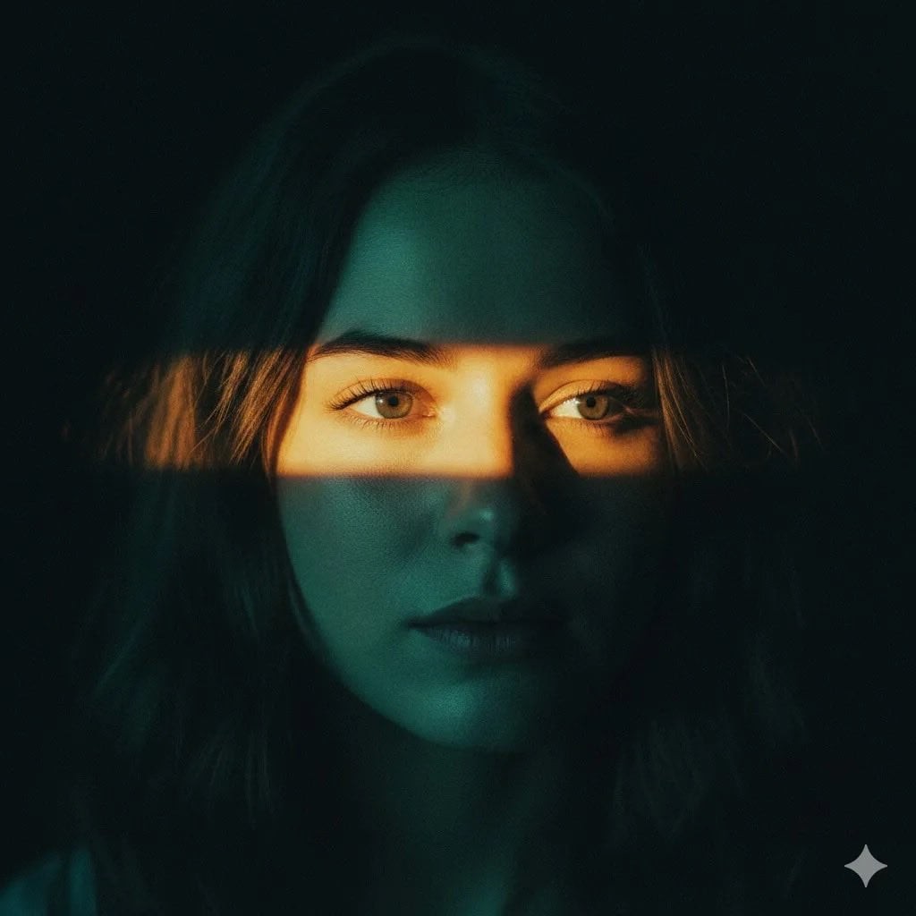 Moody Female Portrait With Golden Light Strip