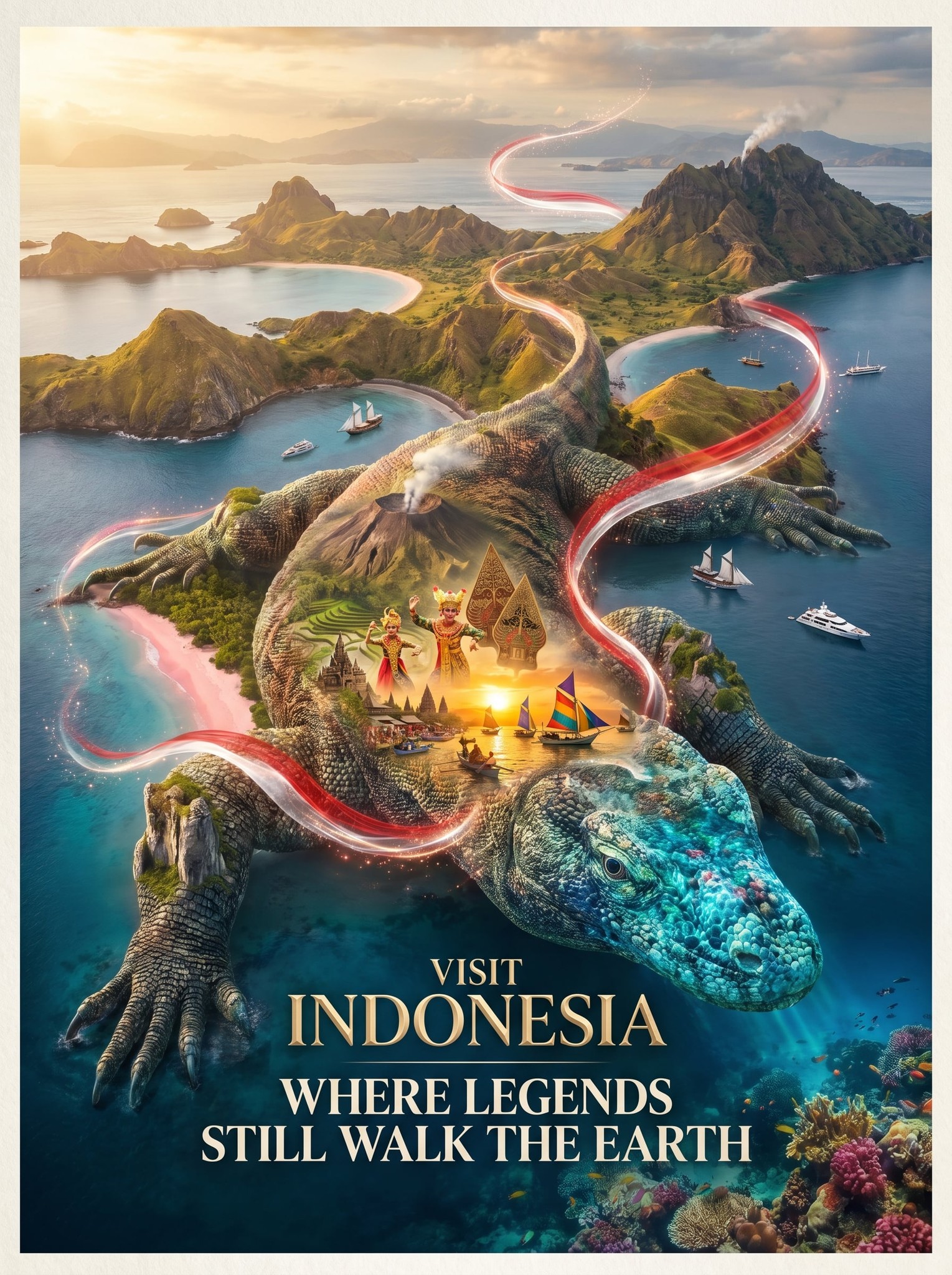 Indonesia Komodo Dragon Tourism Poster
