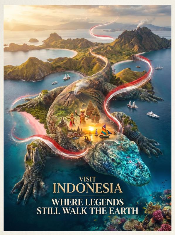 Indonesia Komodo Dragon Tourism Poster