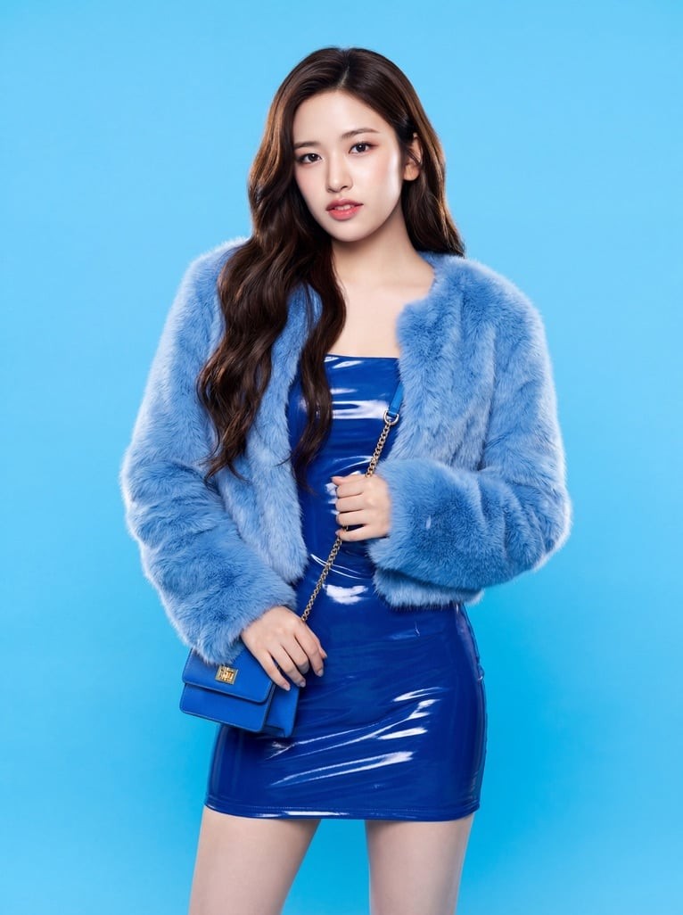 All-Blue Latex and Faux Fur Fashion Portrait