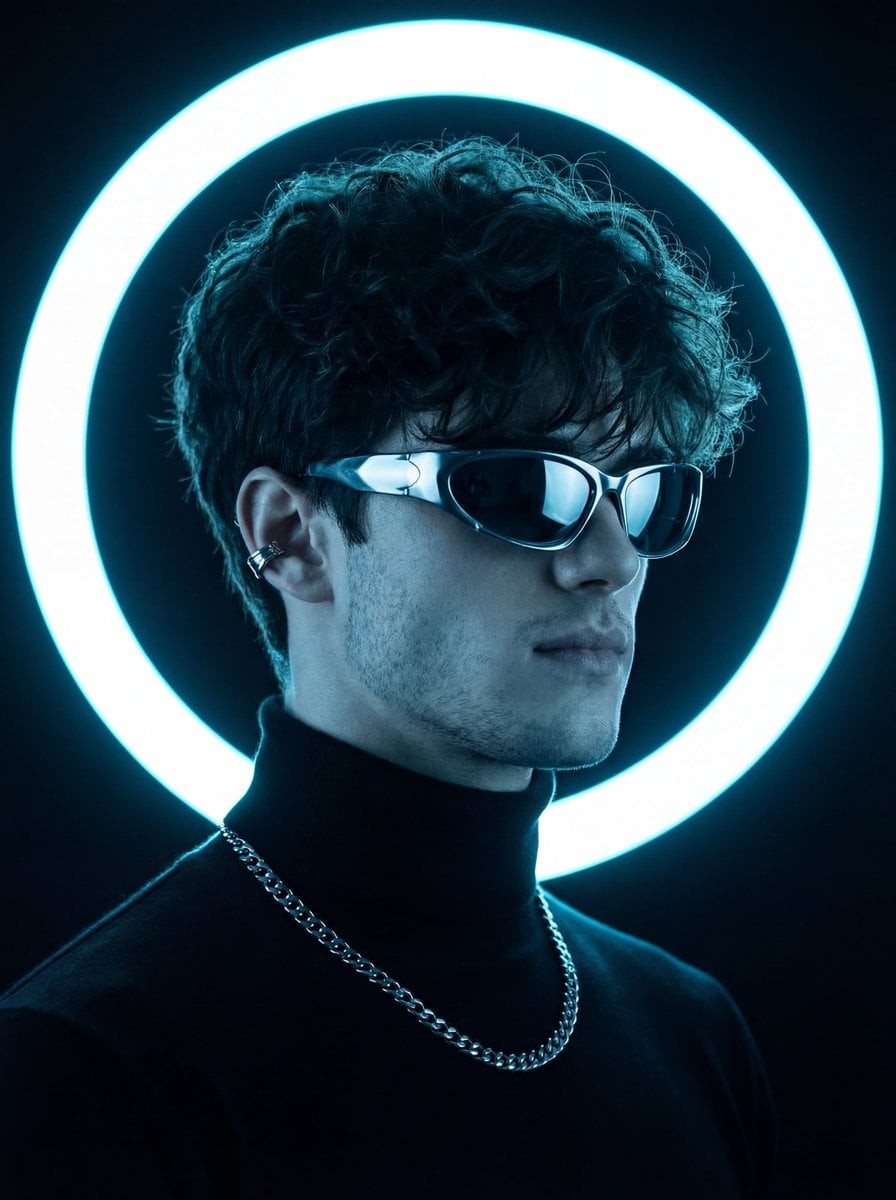 Icy Blue Neon Halo Portrait
