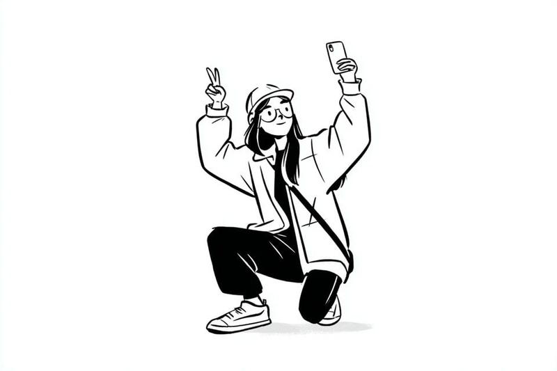 Notion-Style Black and White Character