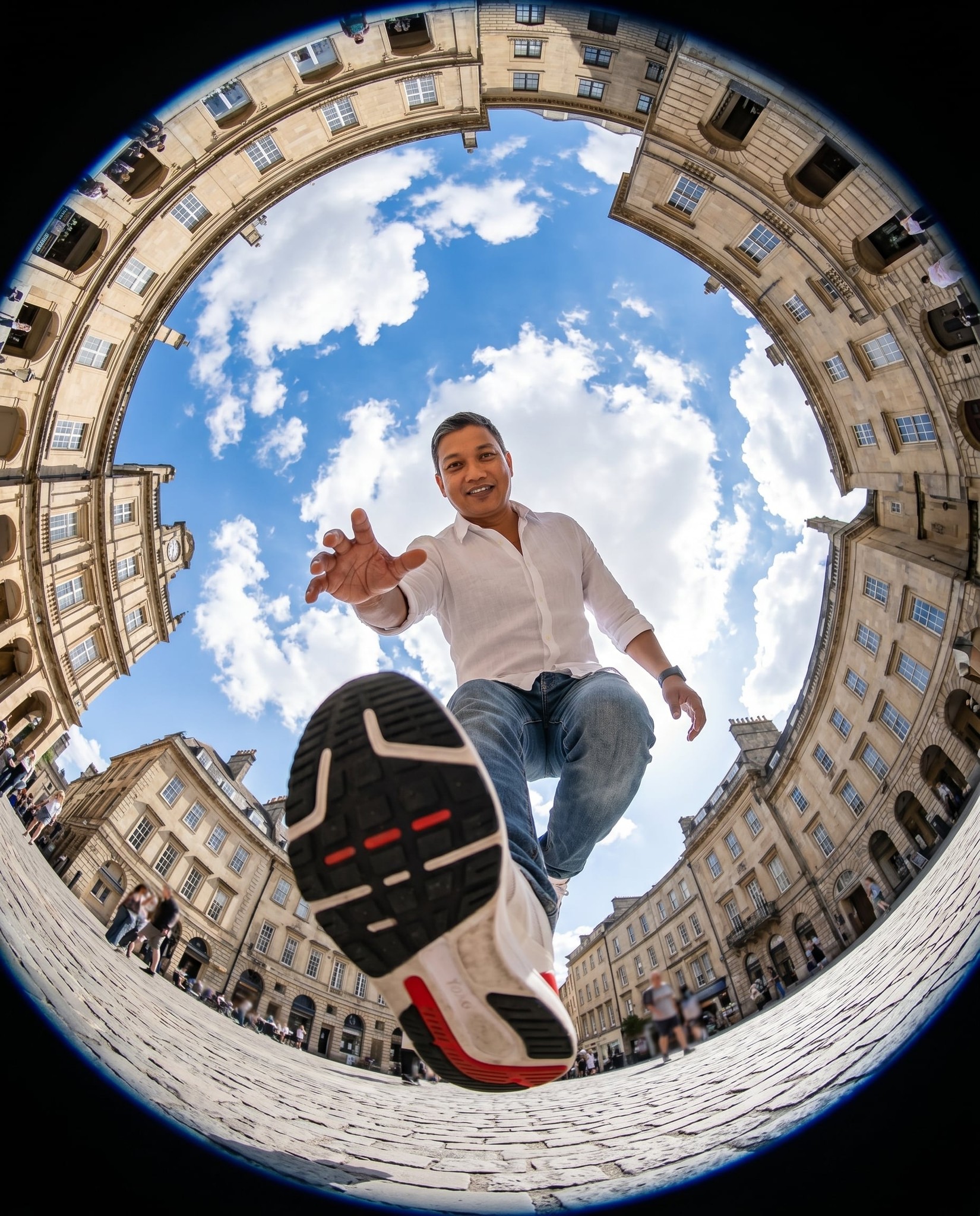 Fisheye Urban Plaza Step-Over Shot