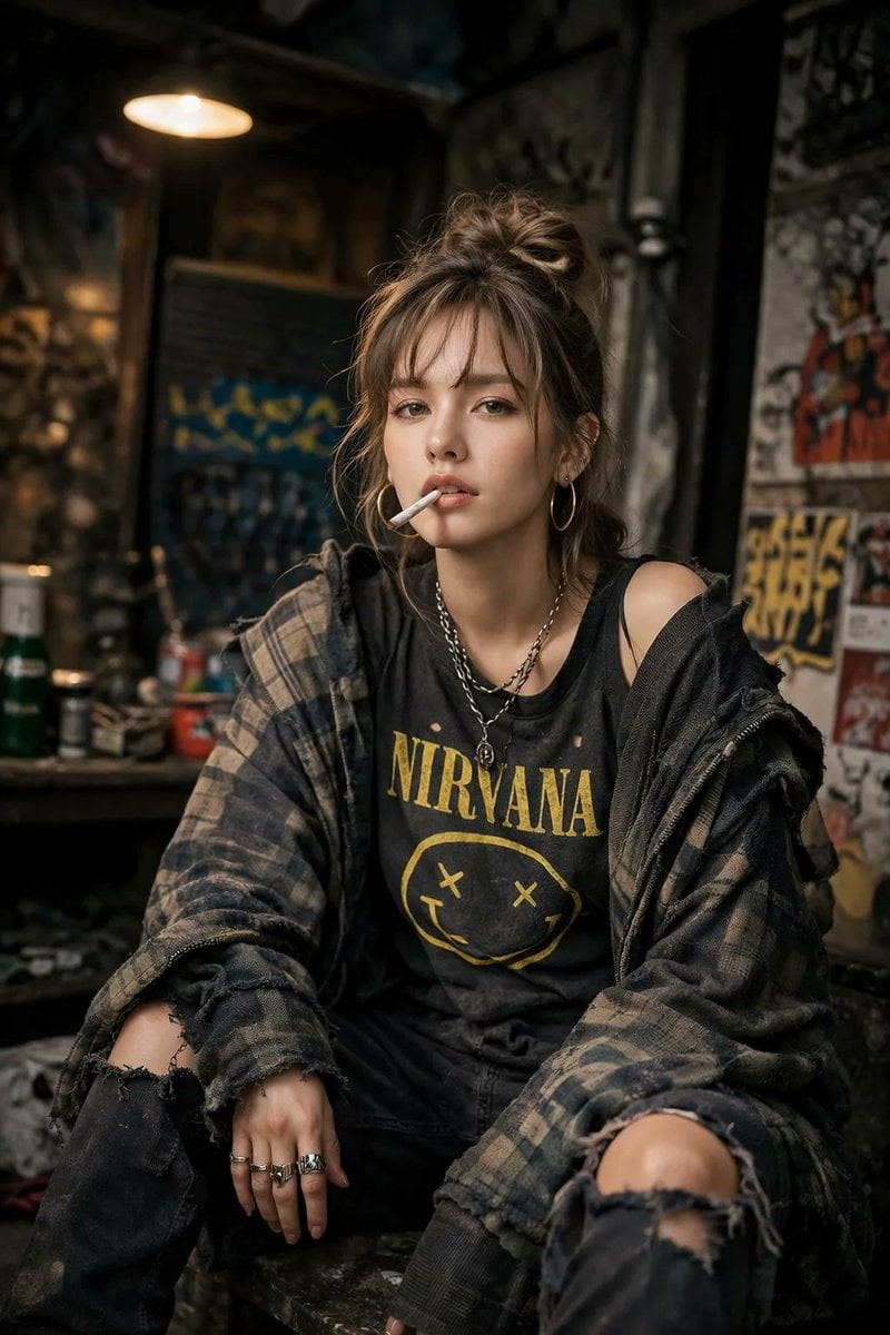 Defiant Grunge Woman in a Gritty City