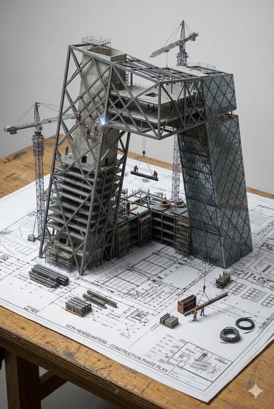 Building Rising From Blueprint
