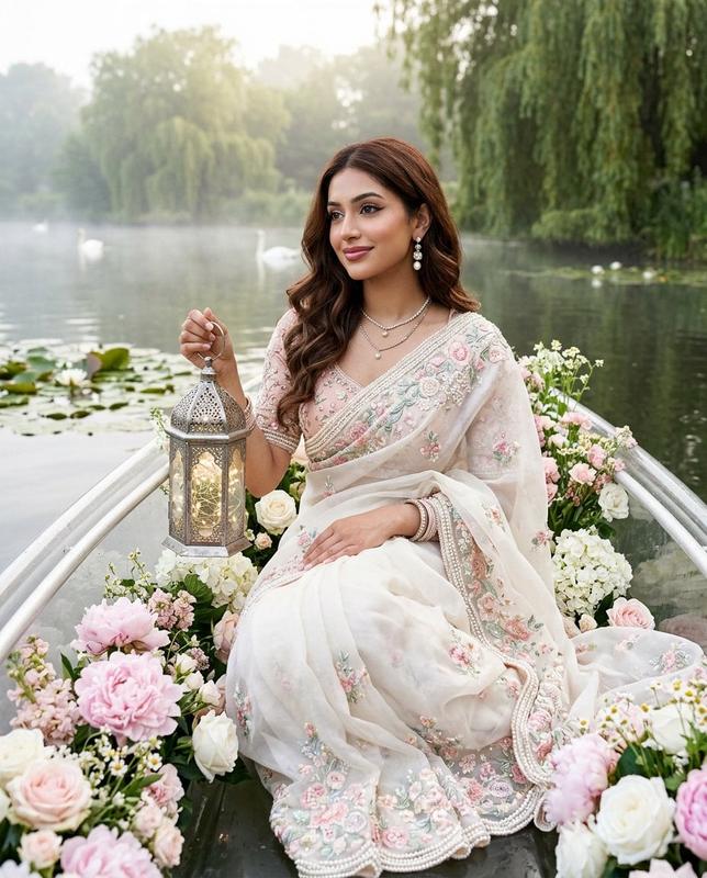 Glass Boat Floral Saree Portrait