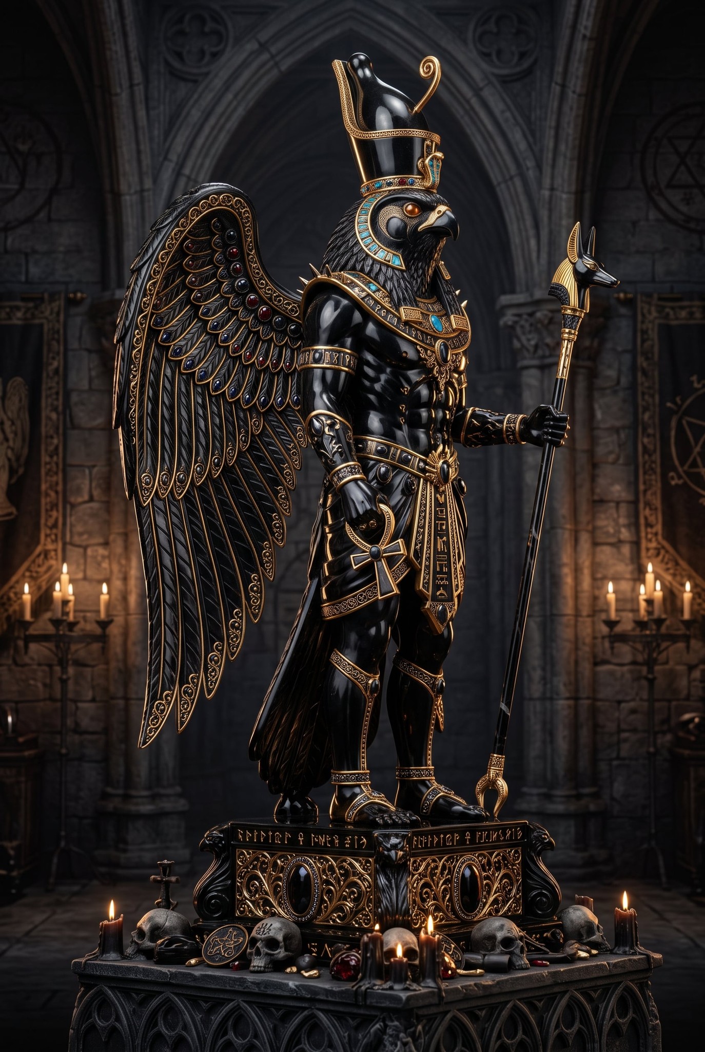 Gothic Obsidian Horus Statue
