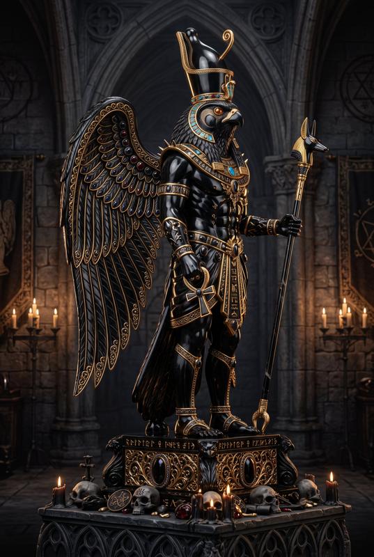 Gothic Obsidian Horus Statue