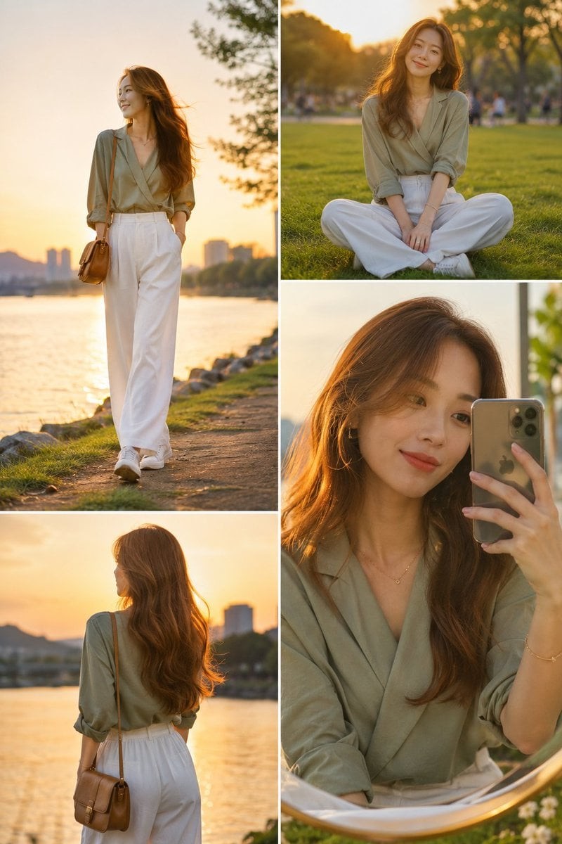 Golden-Hour Park East Asian Fashion Collage
