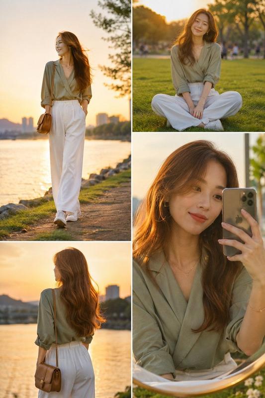 Golden-Hour Park East Asian Fashion Collage
