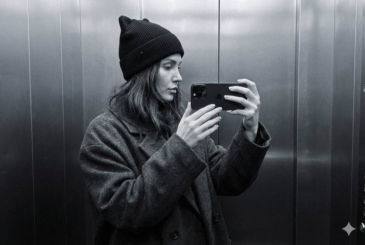 Cat-Ear Beanie Elevator Mirror Selfie