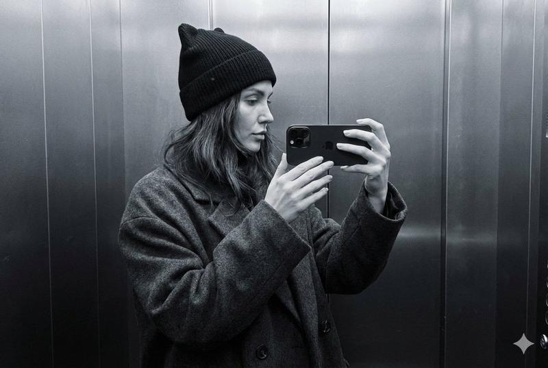 Cat-Ear Beanie Elevator Mirror Selfie