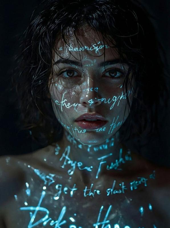 Neon Blue Text Noir Portrait
