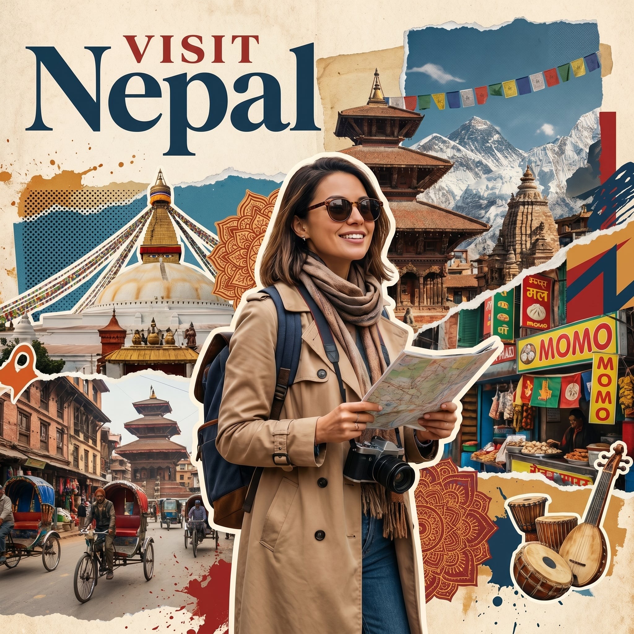 Visit Nepal Travel Poster Collage