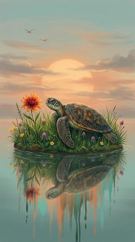 Glowing Turtle at Twilight Riverbank