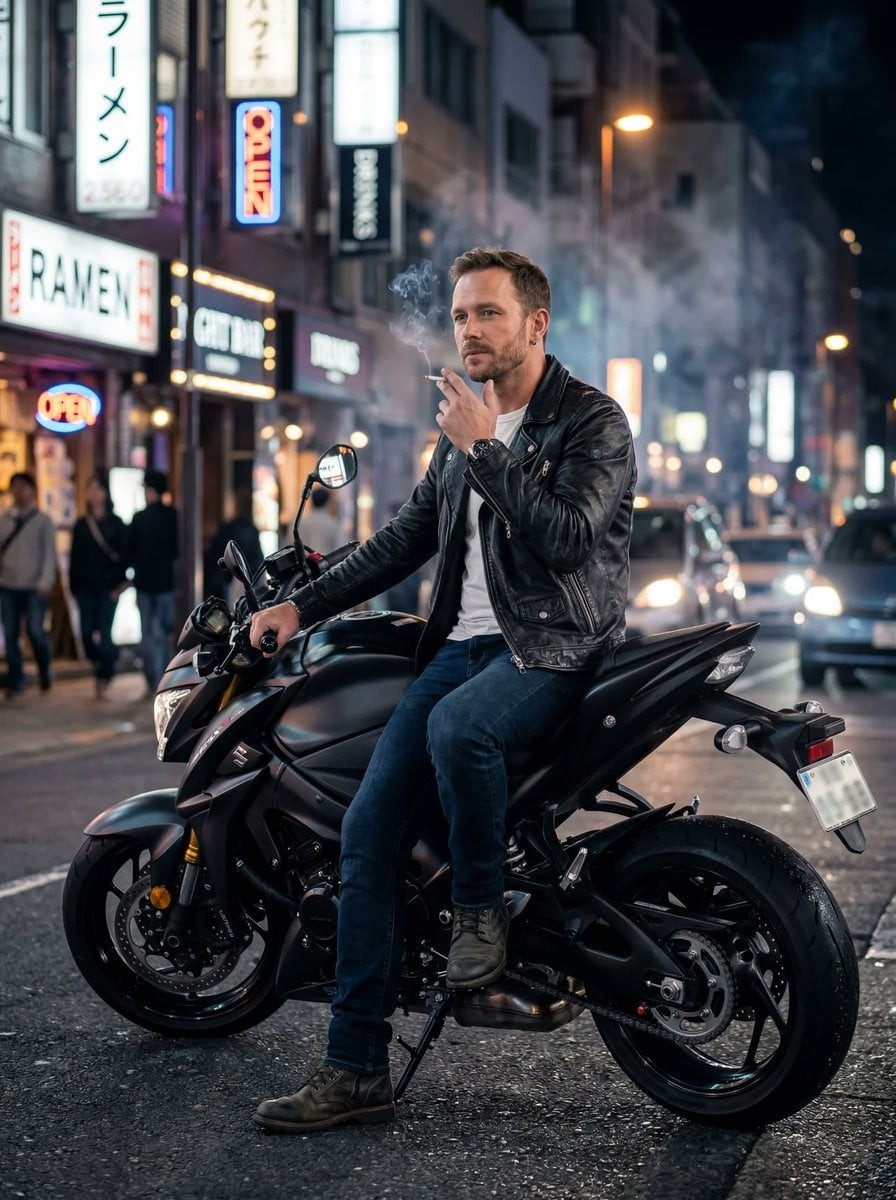 Night Street Motorbike Portrait
