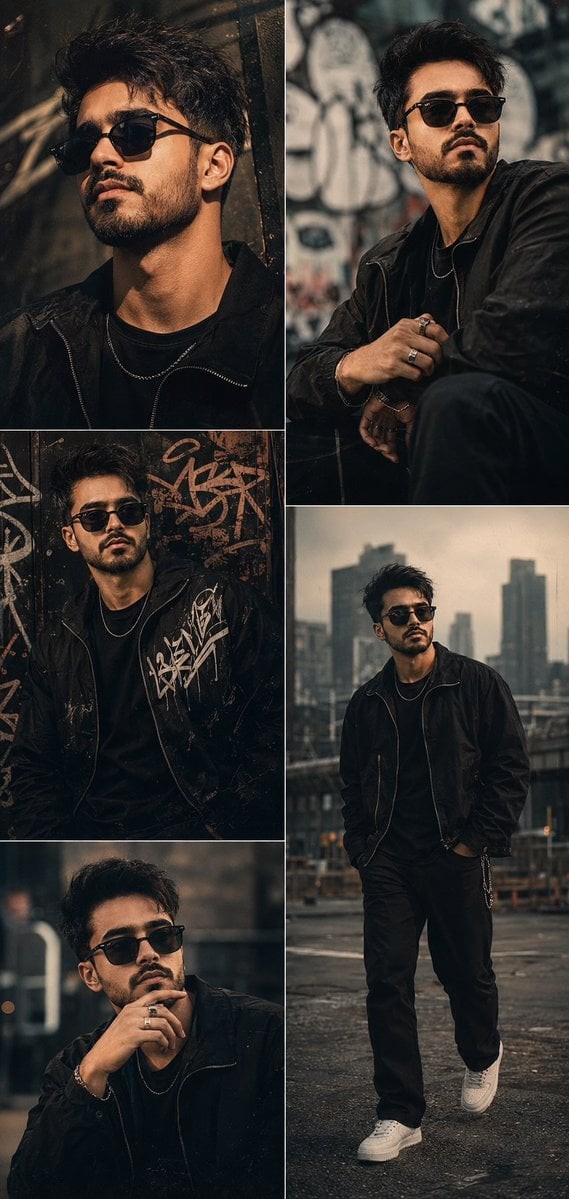 Five-Panel Cinematic Male Portrait Collage