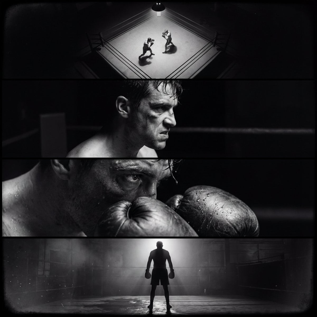 Film Noir Boxing Four-Panel Cinematic Image