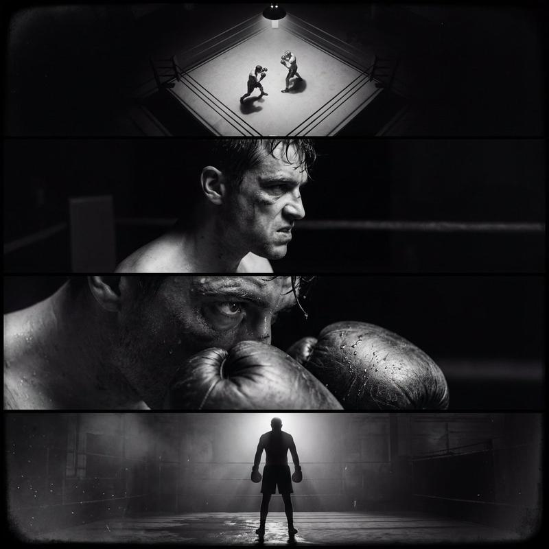 Film Noir Boxing Four-Panel Cinematic Image
