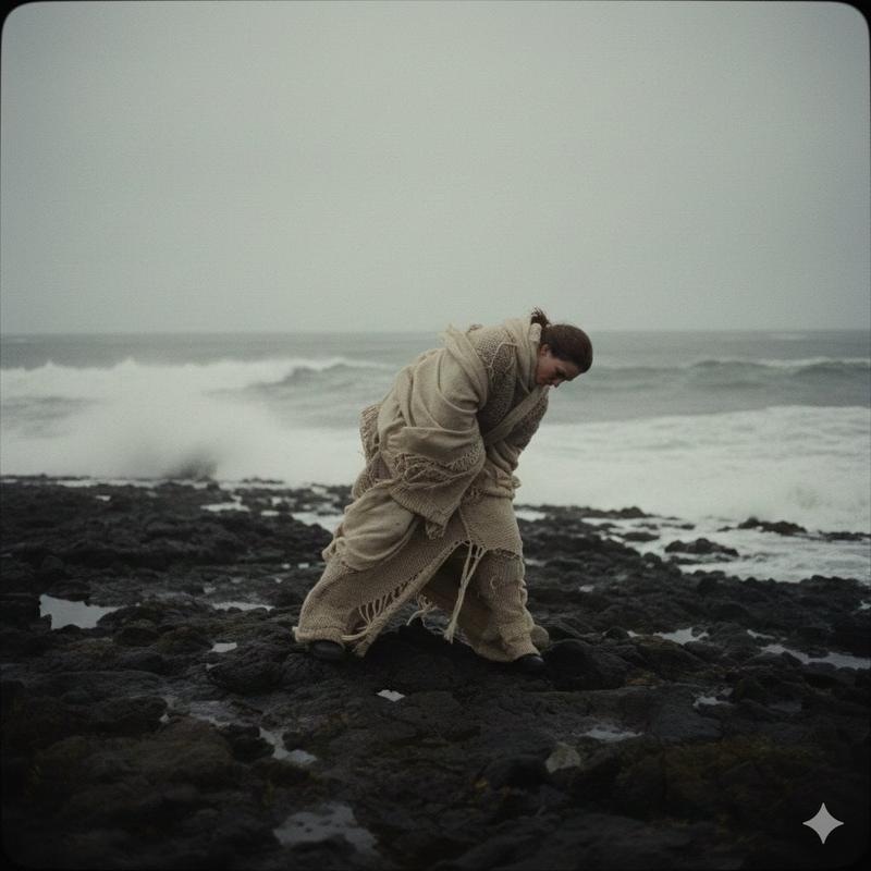 Solitary Wool Figure on Storm Coast