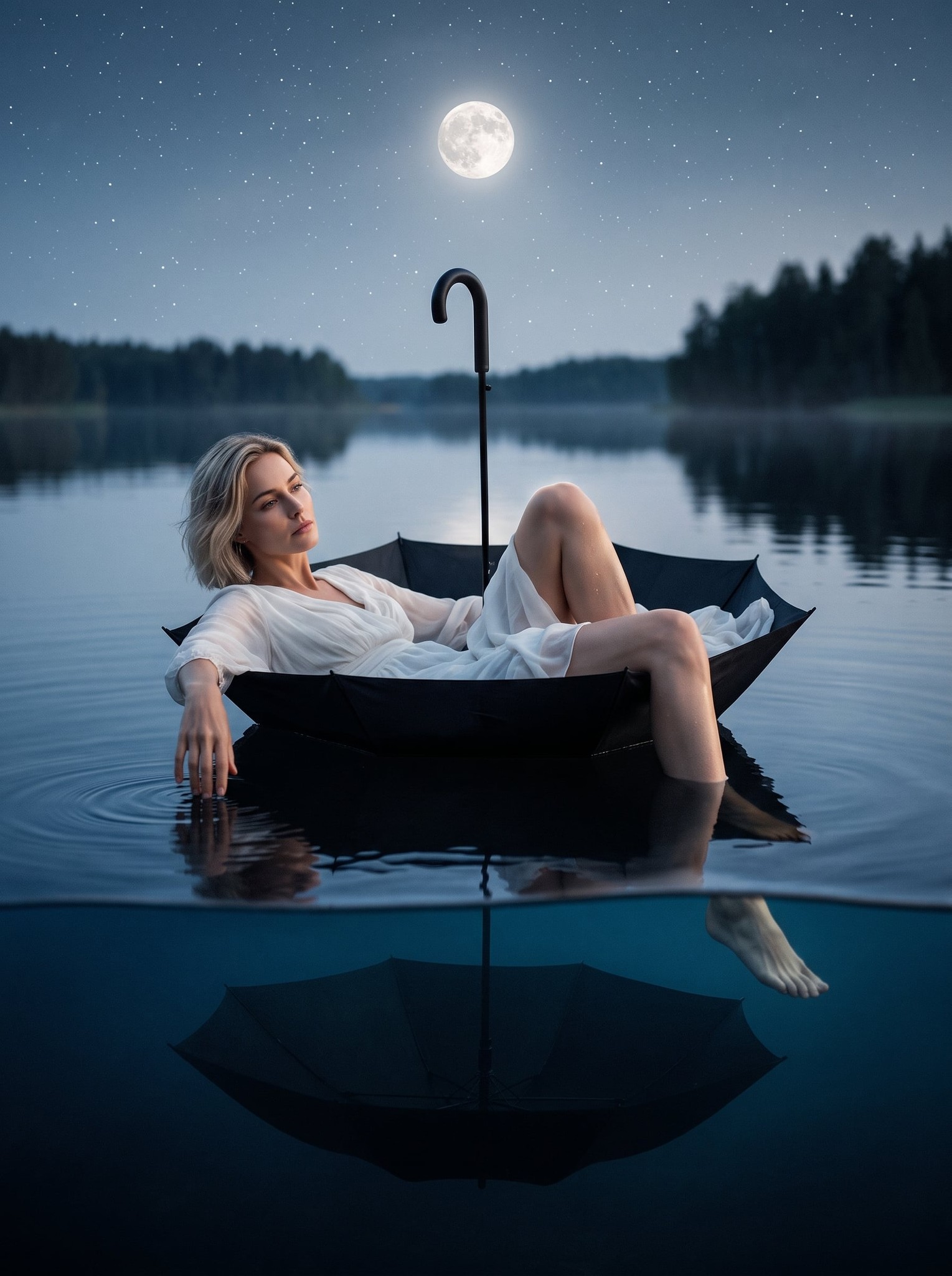 Moonlit Umbrella Boat
