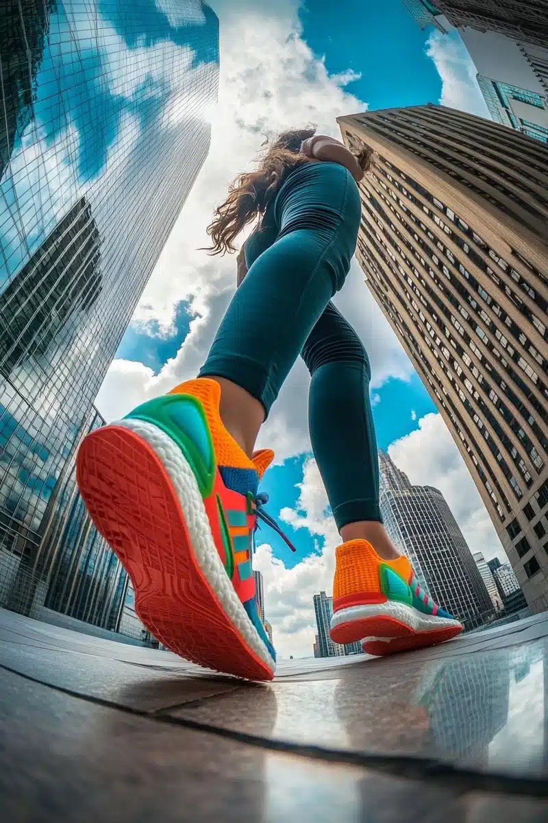 Fisheye Sneakers Against Architecture