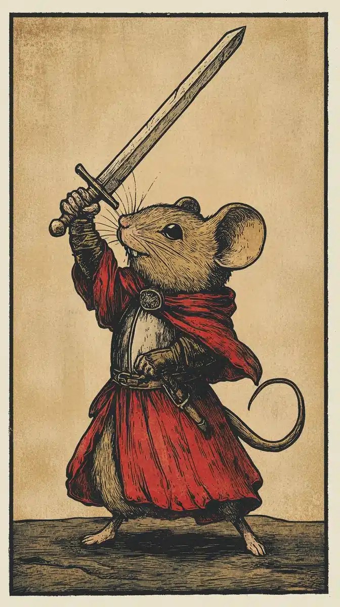 Medieval Knight Mouse Woodcut