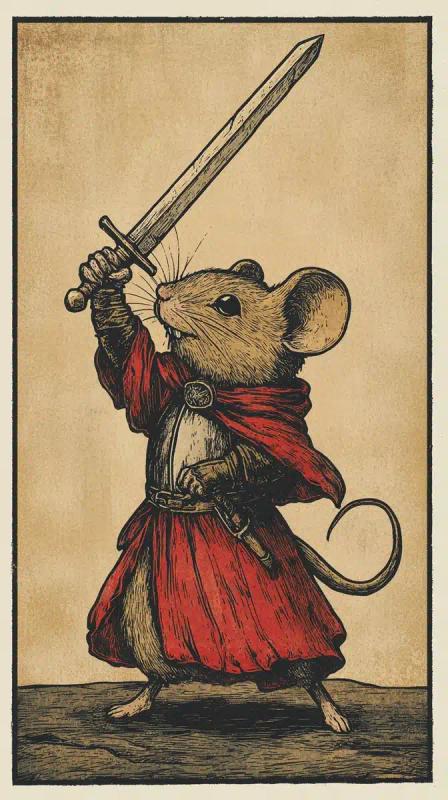 Medieval Knight Mouse Woodcut
