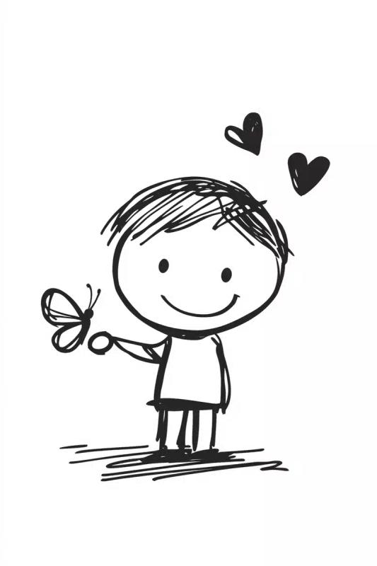 Minimalist Cartoon Boy with Butterfly