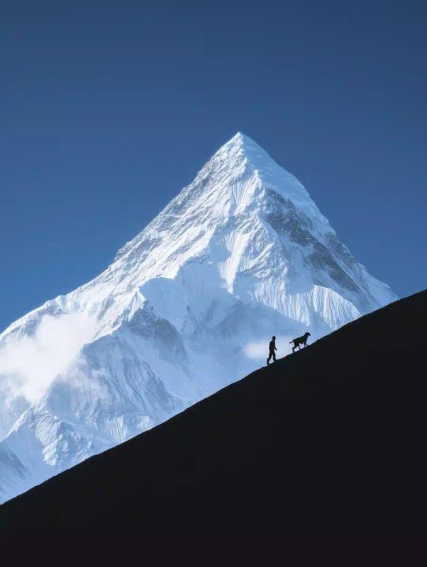 Snowy Mountain with Silhouettes